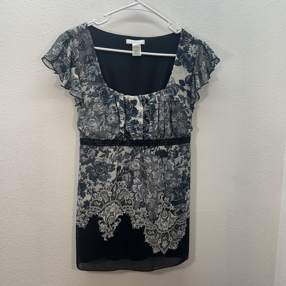 VTG Dressbarn Top SZ M Y2K Babydoll Empire Waist Tie Floral Whimsigoth Fairy‎